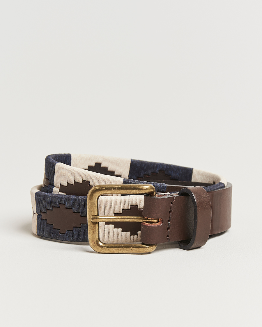 Pampeano Jugadoro Hand Stitched Classic Leather Belt 3,5cm Blue/White