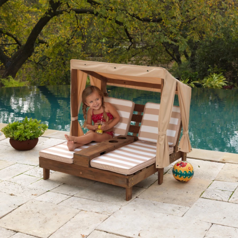 Kidkraft® Doppelte Kinder Sonnenliege mit Getränkehaltern, beige