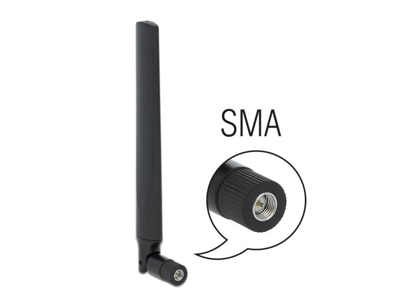 Delock 5G/LTE-Antenne SMA, 3.3dBi SMA 3.3 dBi Rundstrahl Delock 5G LTE Antenne SMA Stecker -3.3 - 1.3 dBi omnidirektional mit Kippgelenk schwarz