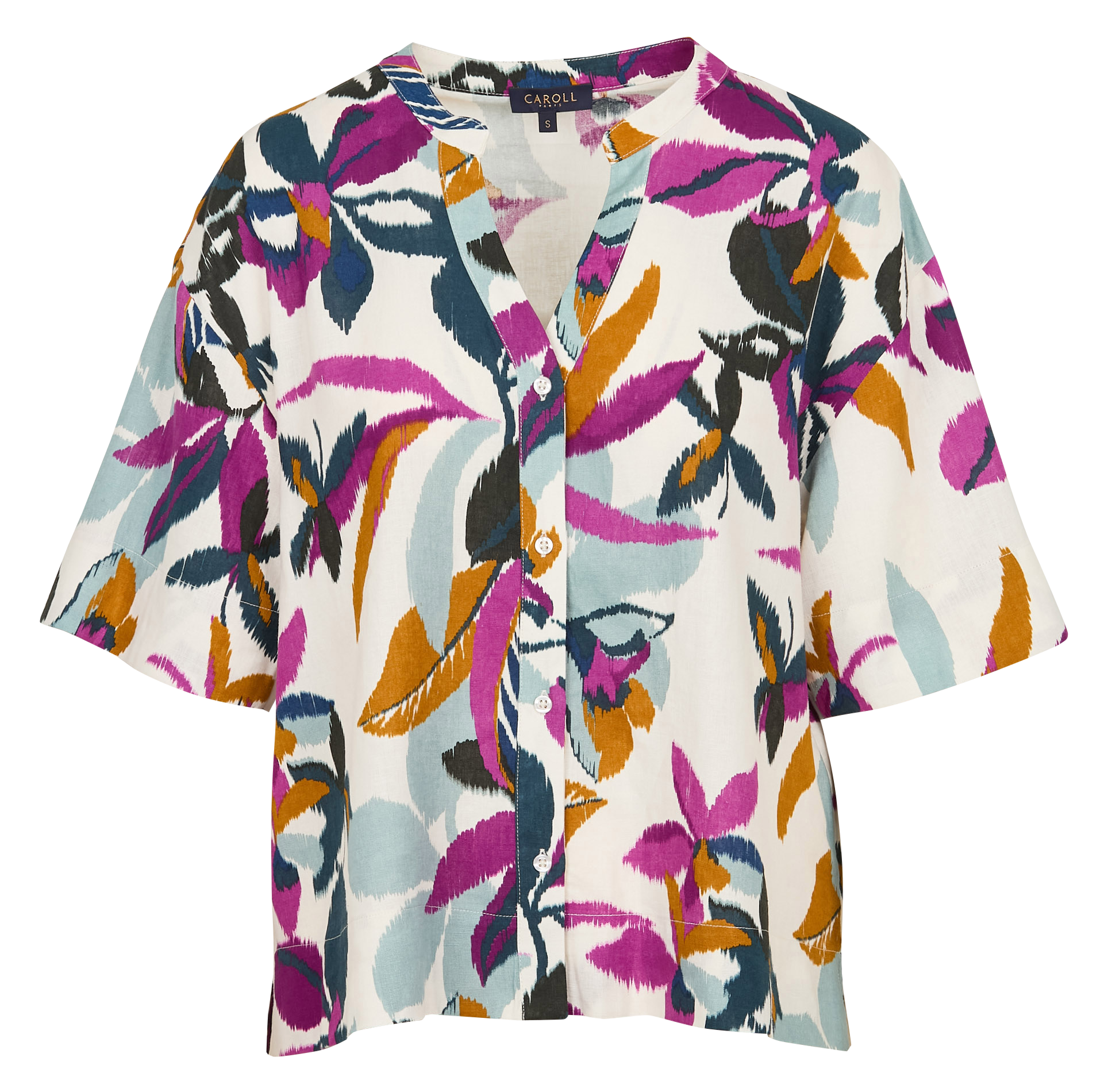 CAROLA2 - Chemise ample col tunisien en lin mélangé | Violet