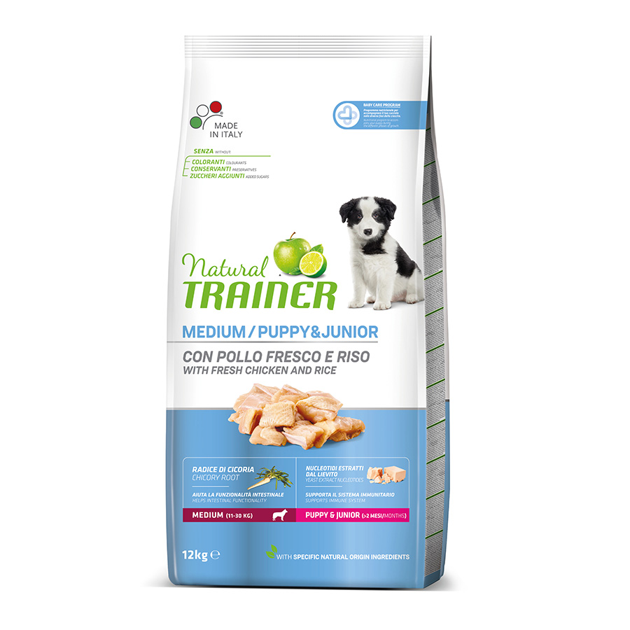 Ração Natural Trainer para Cães Filhotes e Juniores de Porte Médio com Frango