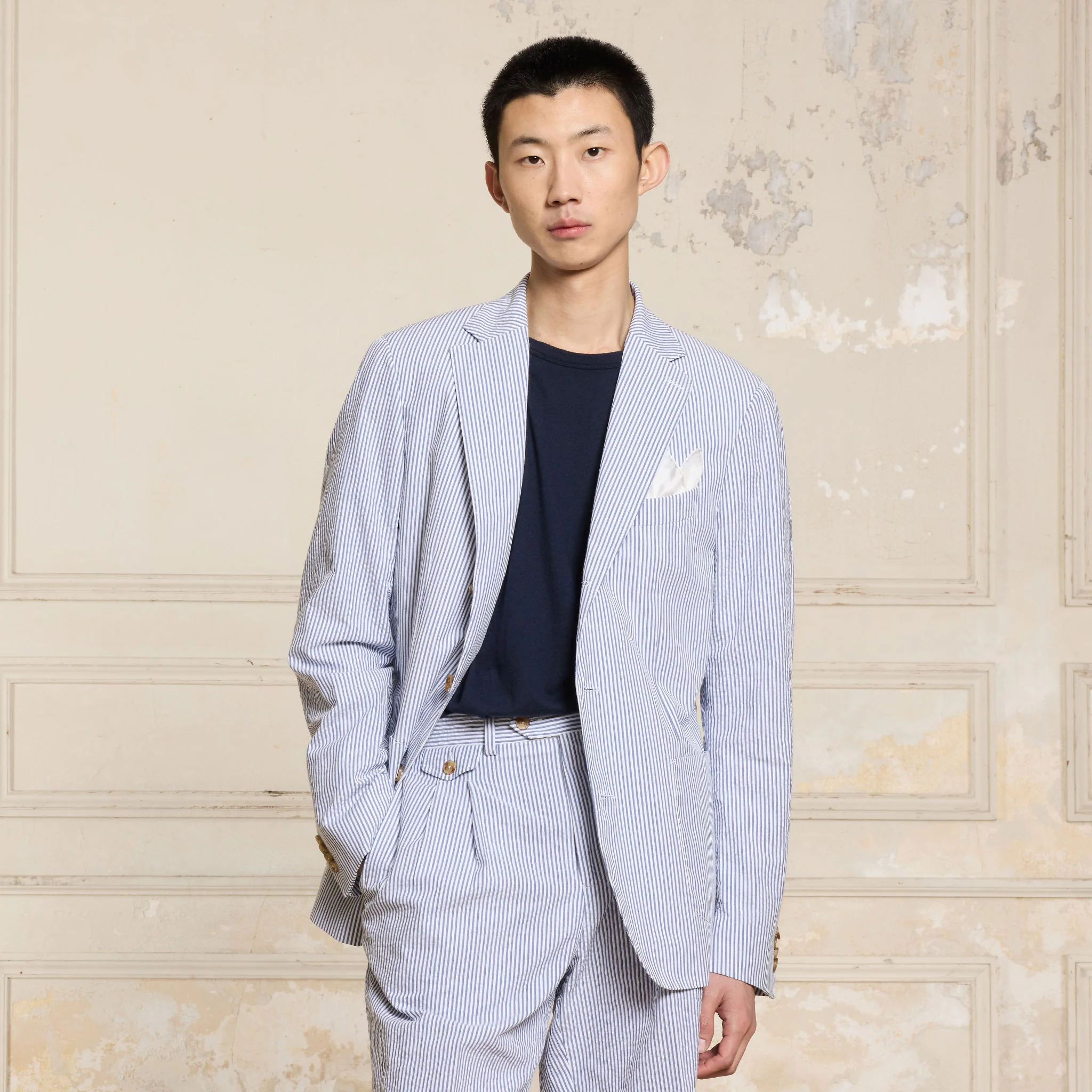 Blue striped seersucker jacket