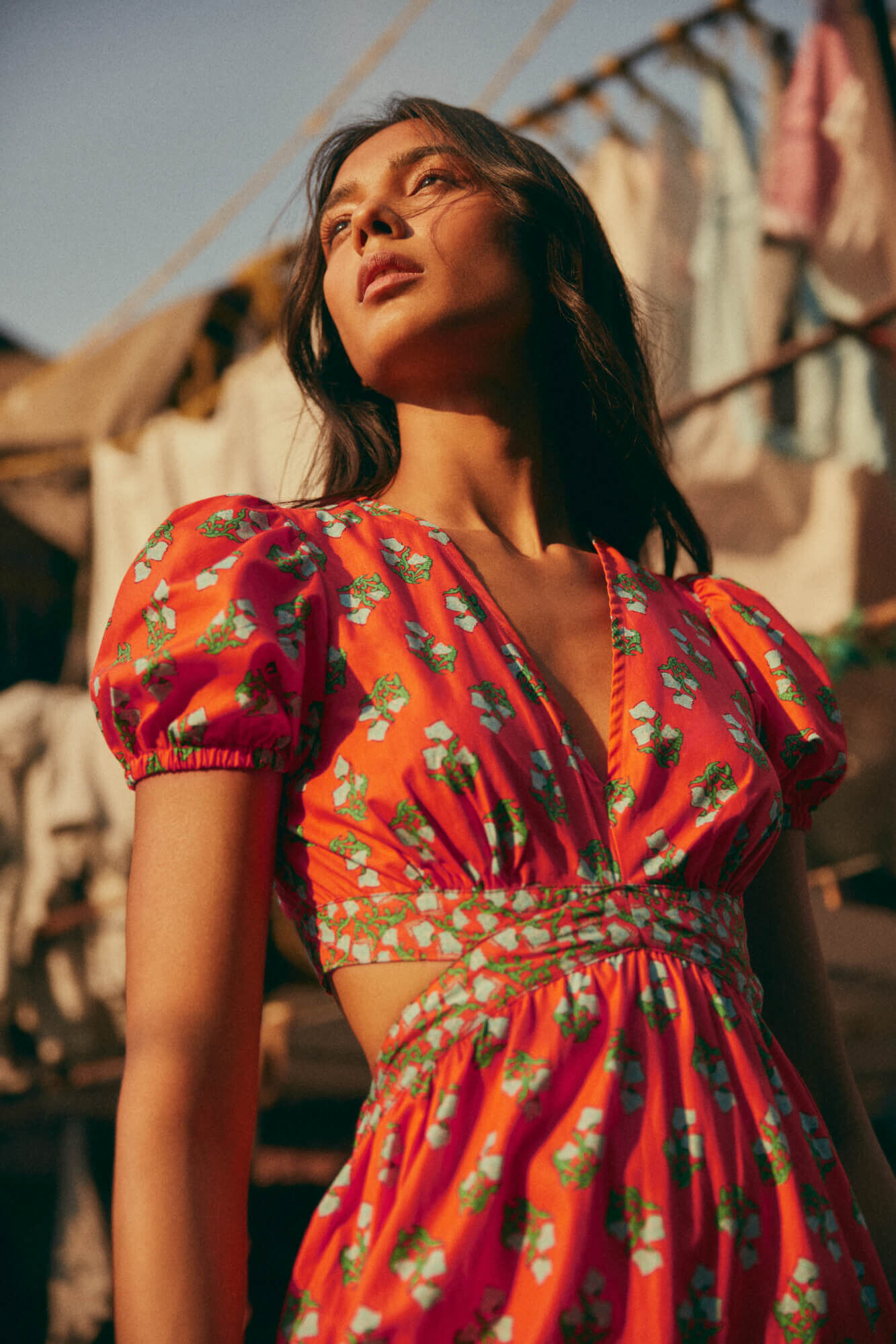 Vestido midi Popelín com costas abertas - laranja