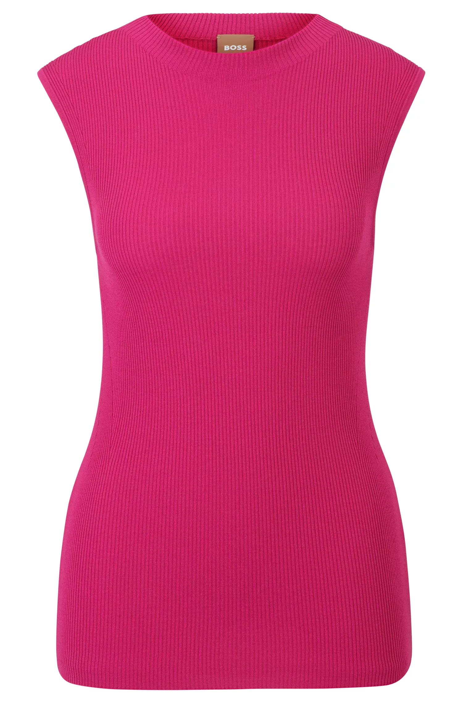 Blusa preta sem mangas com gola alta e textura canelada da BOSS.