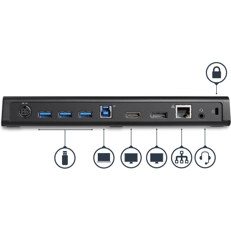 StarTech.com Station d'Accueil USB 3.0 Double Écran avec HDMI et DisplayPort 4K - USB 3.0 vers 4x USB-A, Ethernet, HDMI et DP - Station d'Accueil Universelle USB A pour PC pour Mac/Win