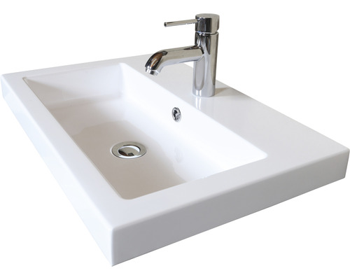 Sanox Rechte badkamermeubelset (B x H x D 60 x 55 x 40 cm), frontkleur zwart eiken, met witte gegoten mineraalwastafel