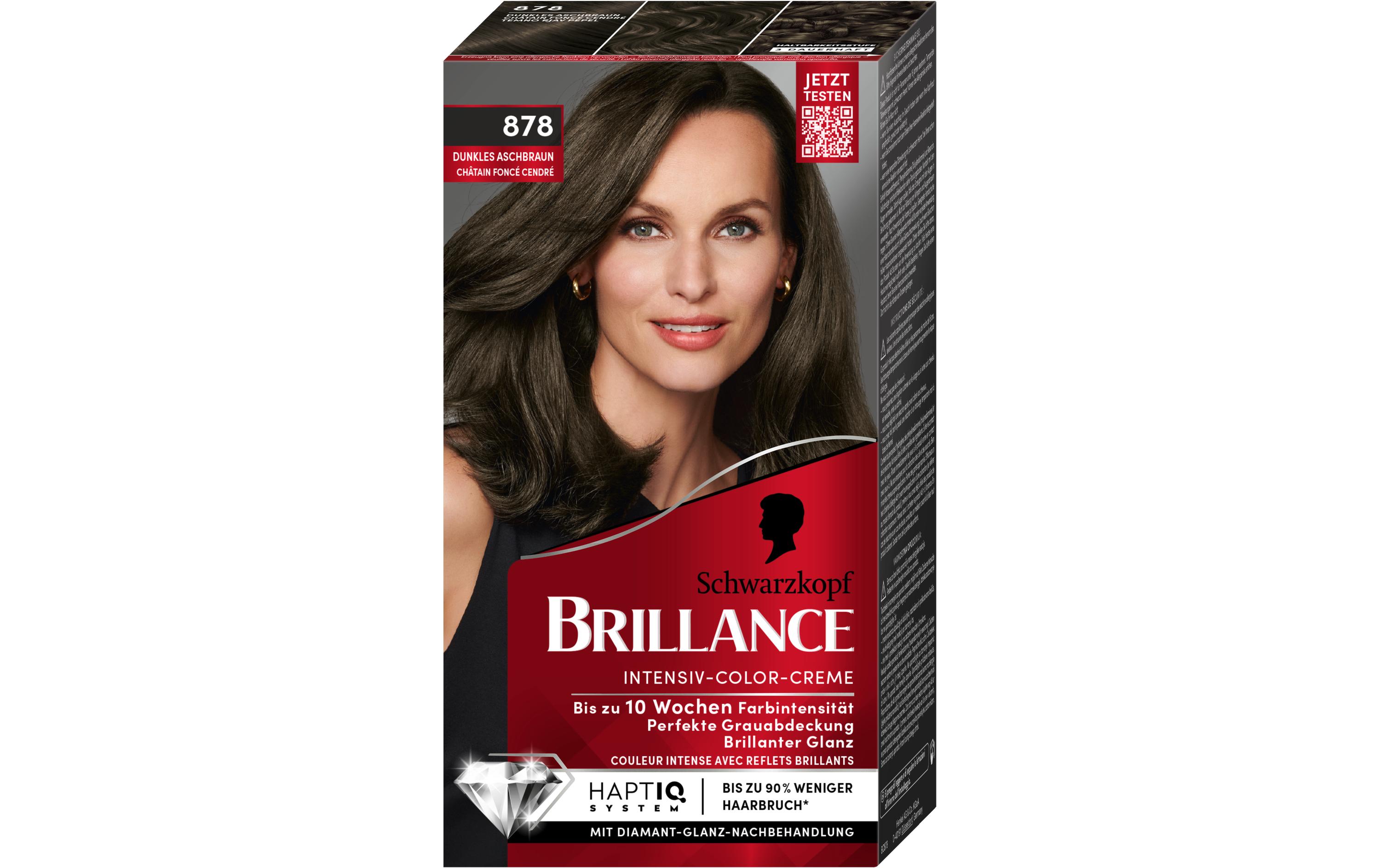Haarcoloration Brillance 878 Asch-DunkelbraunPermanente Haarfarbe verleiht langanhaltende Farbintensität