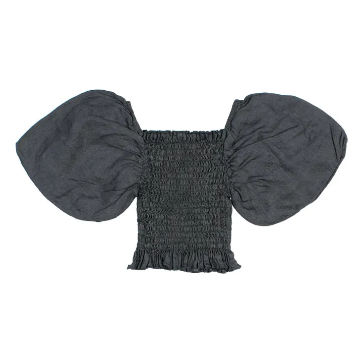 Búho Top Manches Ballons Lin | Gris anthracite