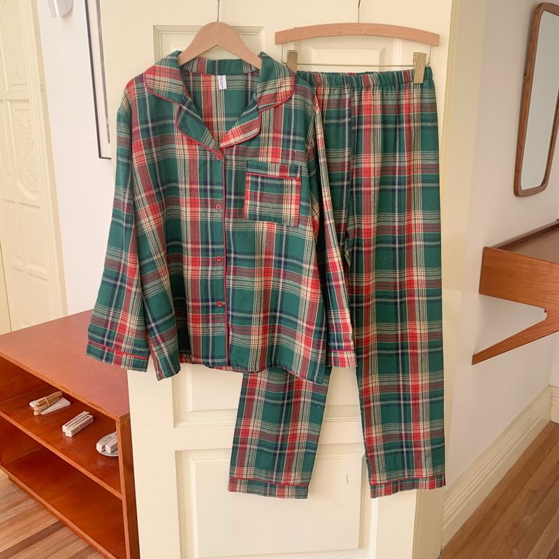 Tanee - Bijpassende geruite pyjamatop / broek / jurk / set voor koppels