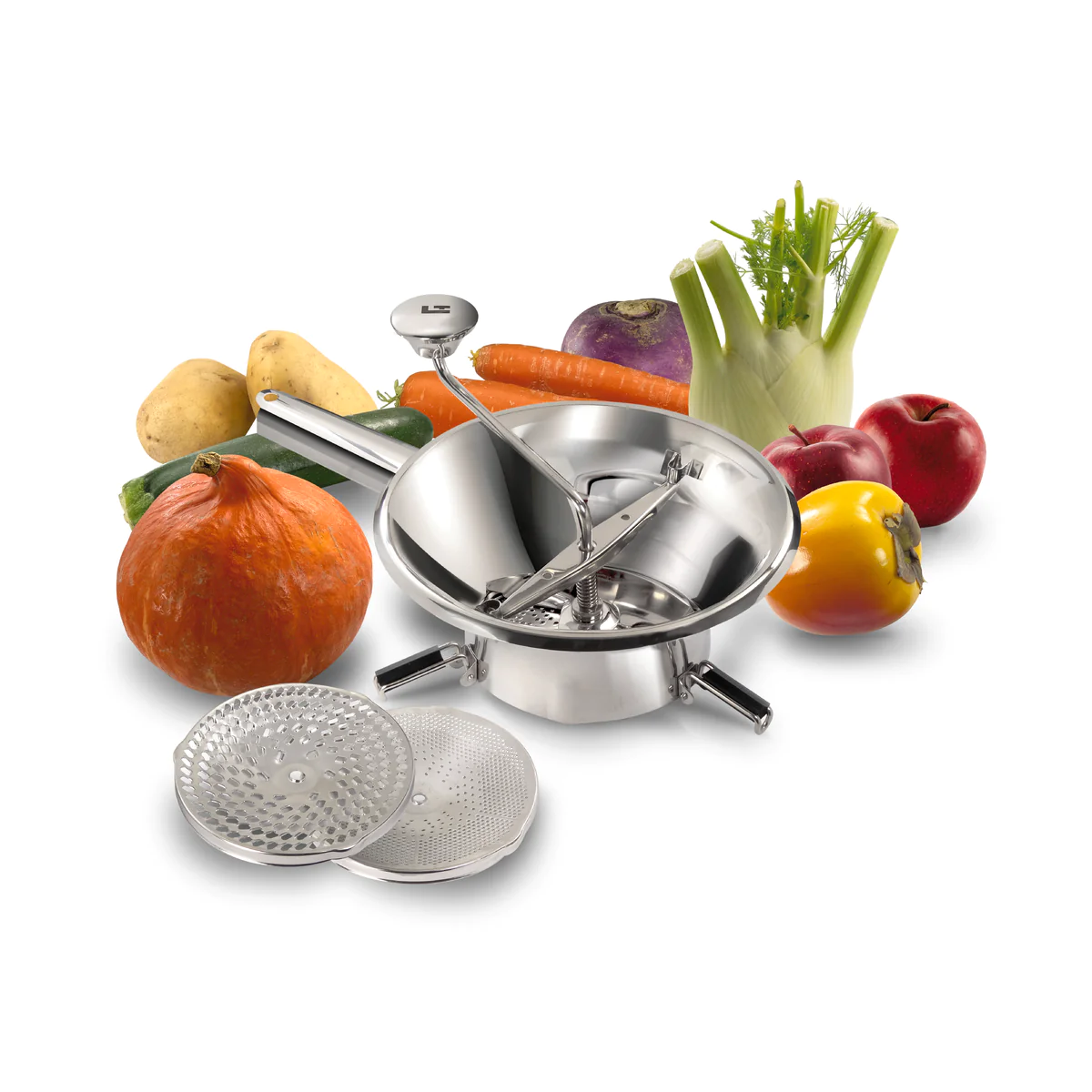 Moulin passe-légumes Ø 24 cm inox - 3 grilles - Pack La Bonne Graine L