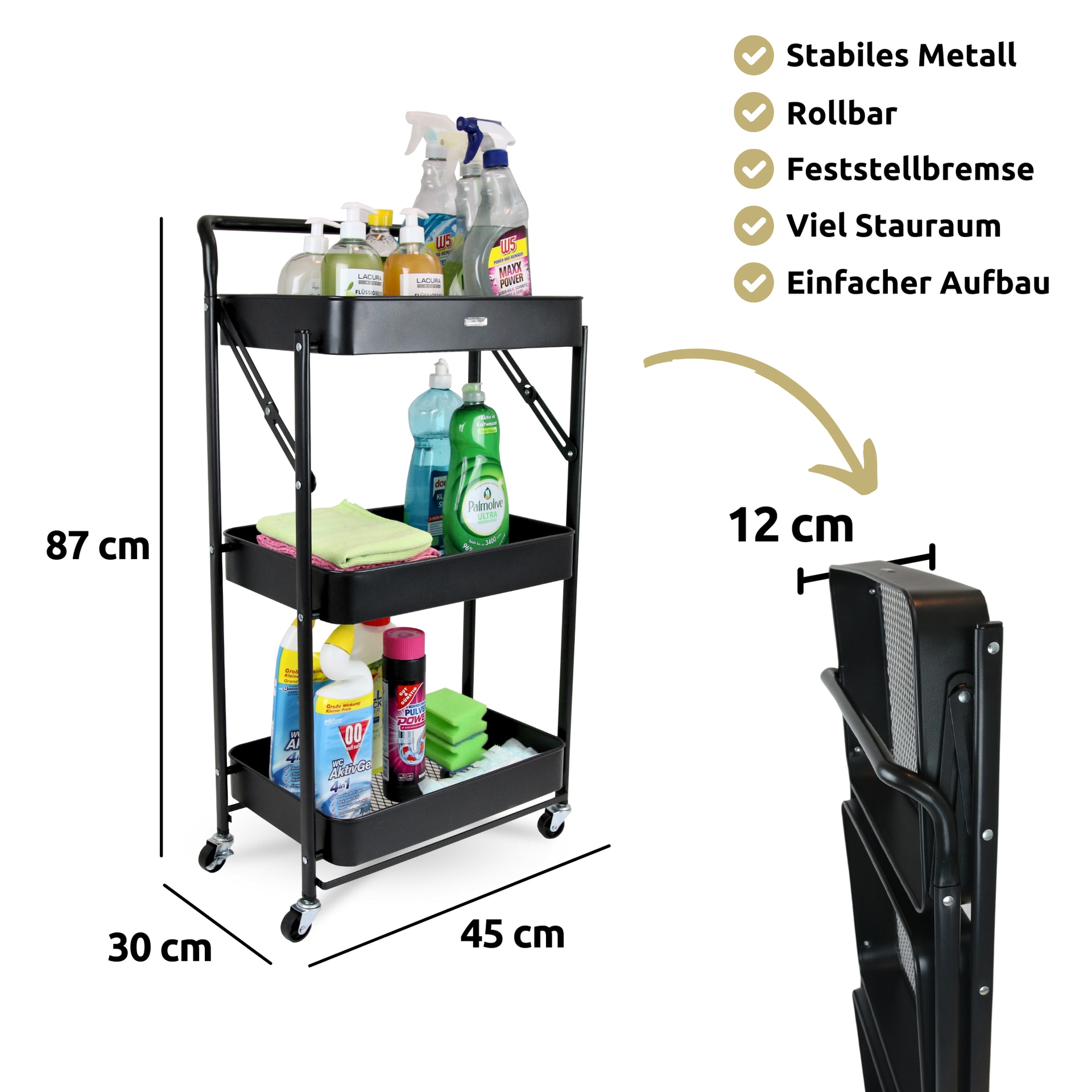 deluxe4home Servierwagen 45 x 87 cm schwarz