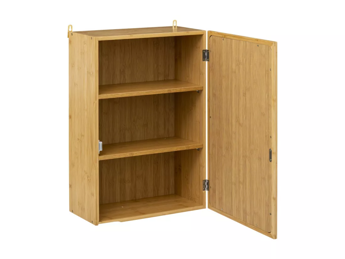Meuble haut 1 porte Miroir et Étagères modulables en Bambou