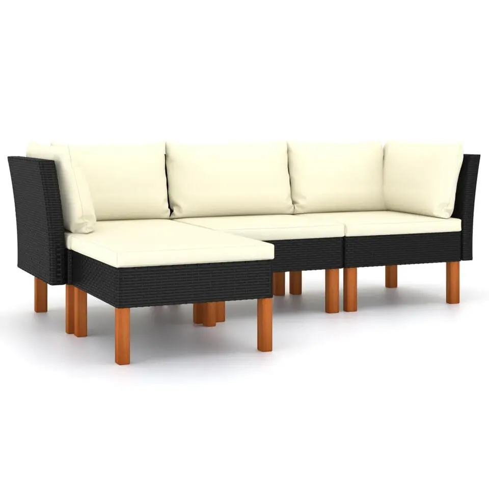 vidaXL - Loungeset - Zwart - Poly rattan - 4 stuks - Met kussens