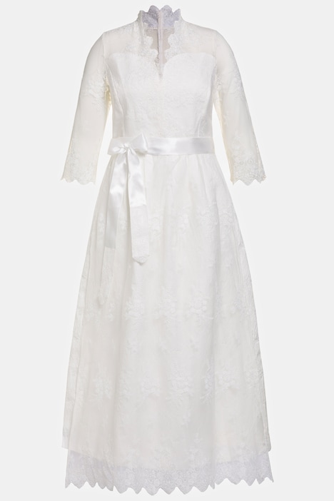 Braut-Dirndl, Spitze, Stehkragen, 3/4-Ärmel, Brautkleid