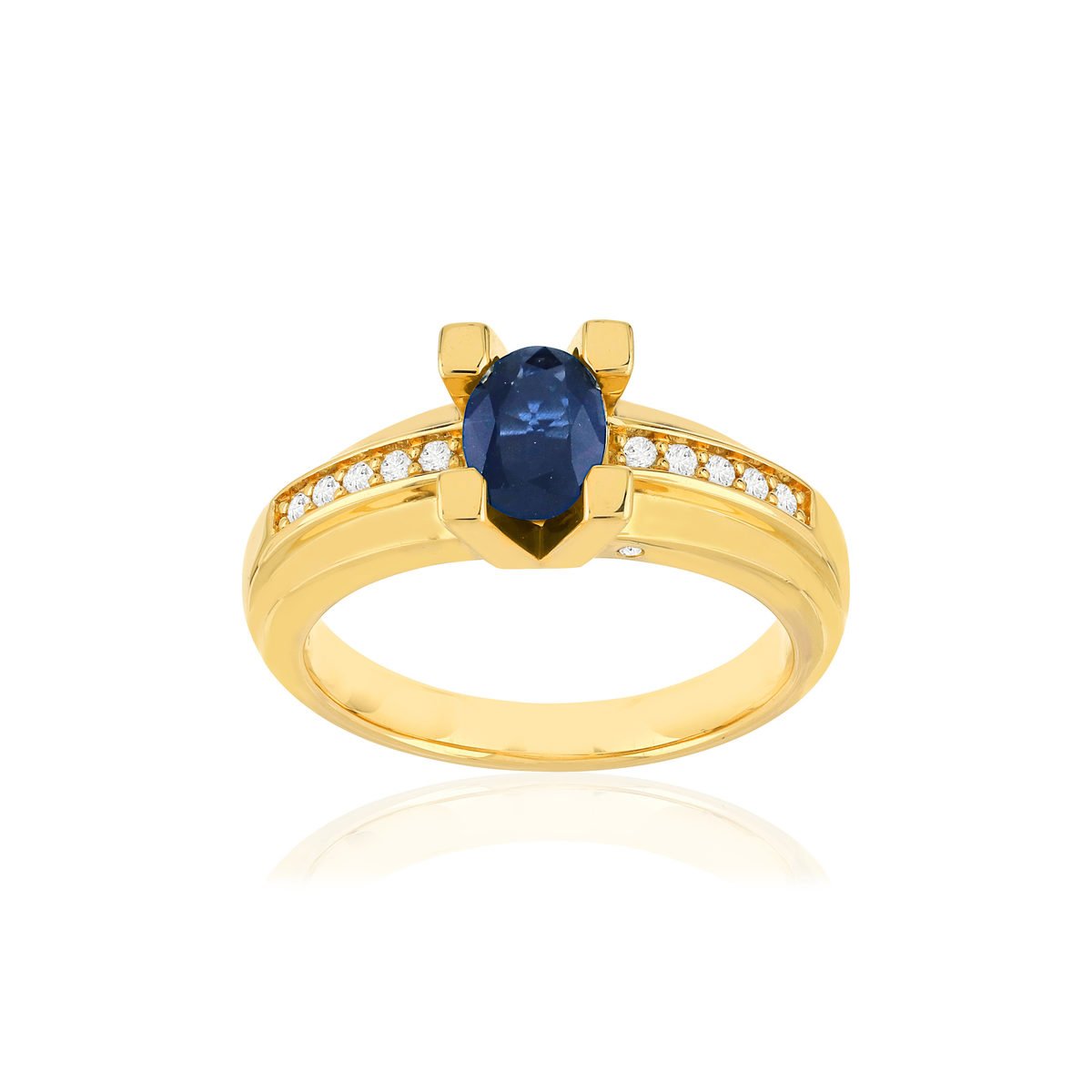 Bague VAN BRILL or jaune 750, saphir, diamants.