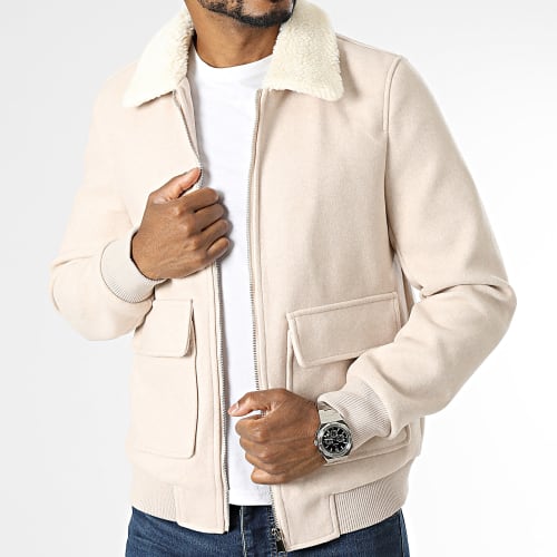 Veste Zippée Col Fourrure Beige
