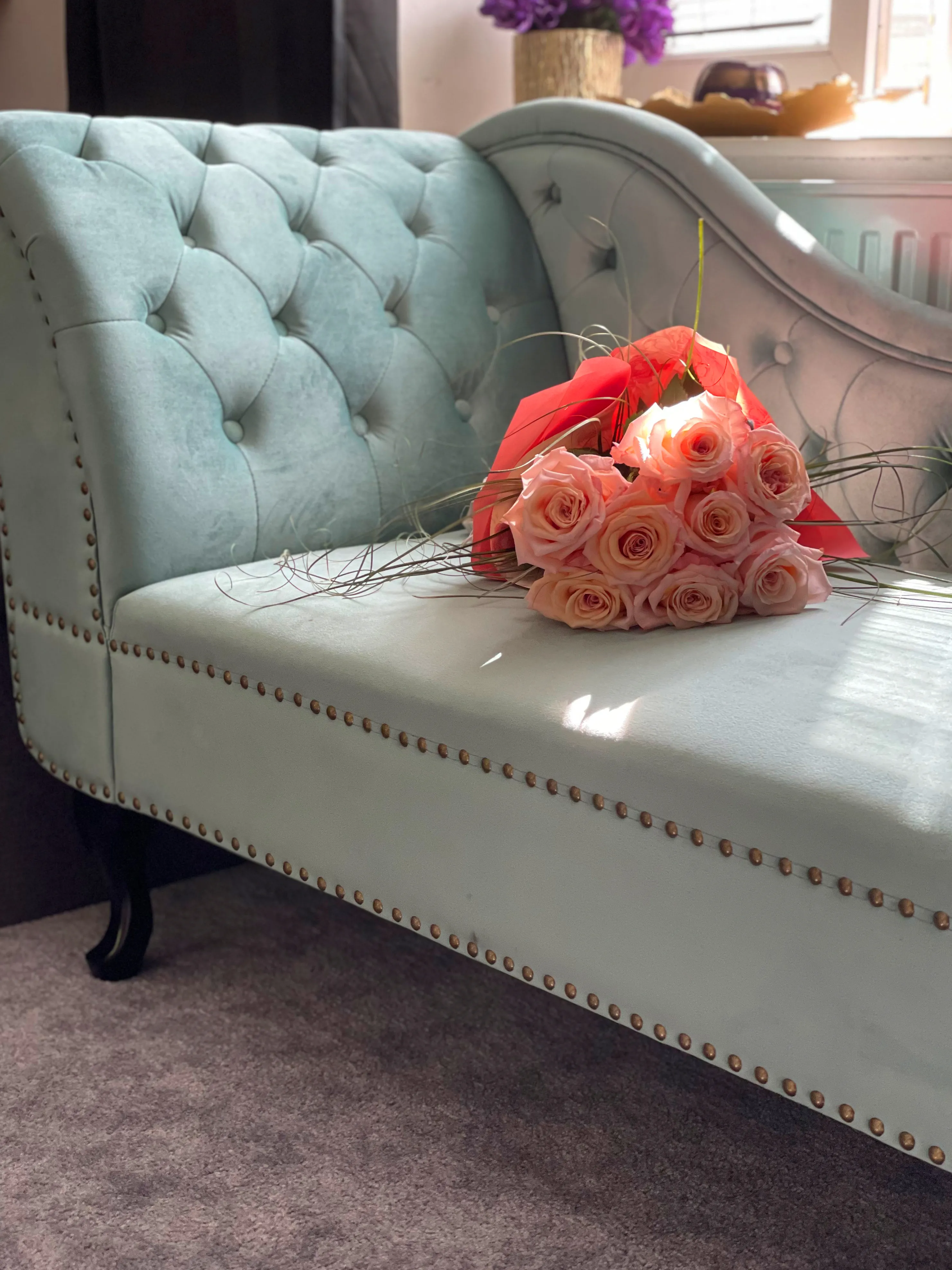 Linkszijdige chaise longue NIMES Fluweel Mintgroen