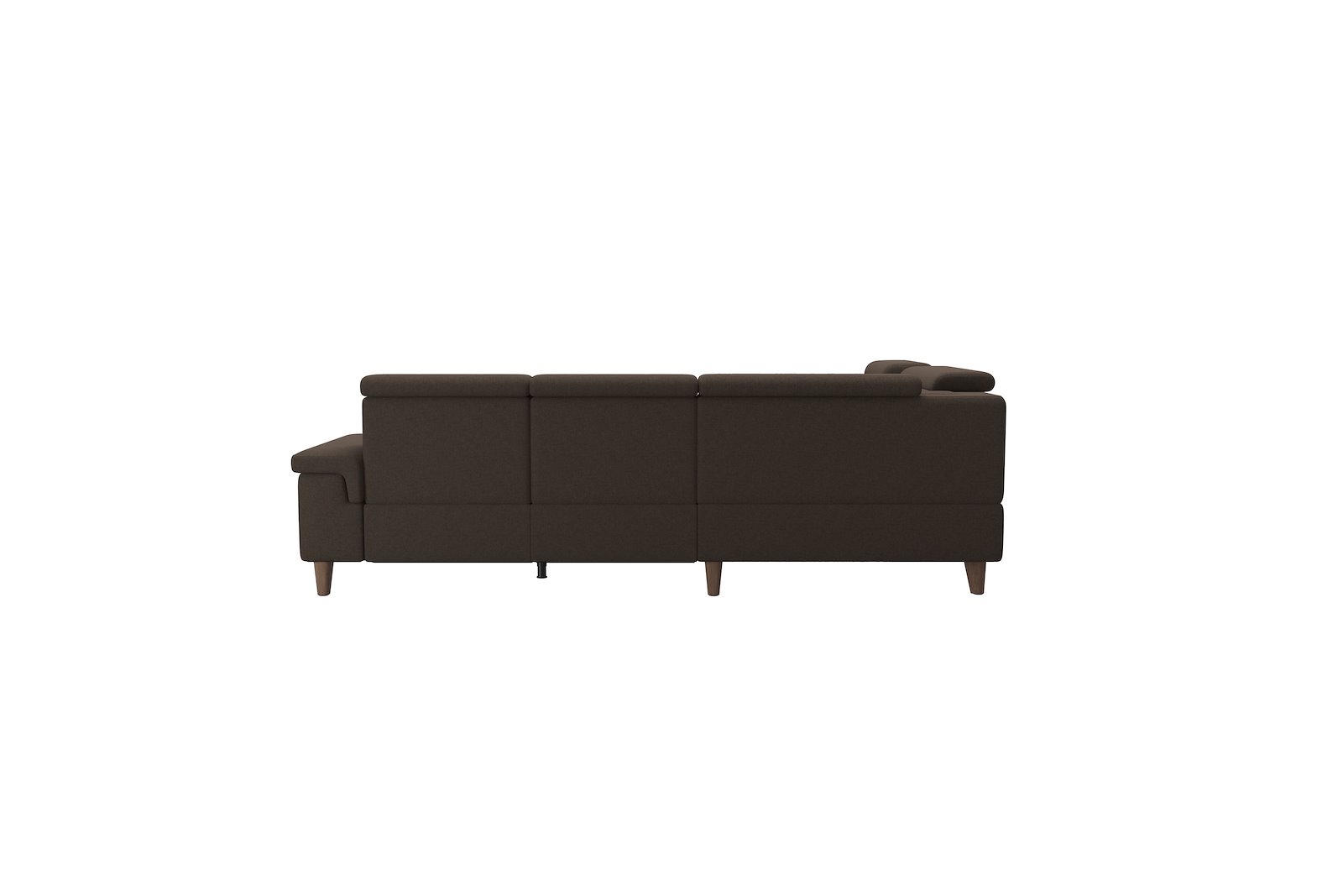 Anna C12 hjørnesofa (PCenterCMM) Tekstil Calido Brown med A2 arm og valnøttbeisede skrå ben, 14 cm. (Power-Center-CornerManual-Manual)