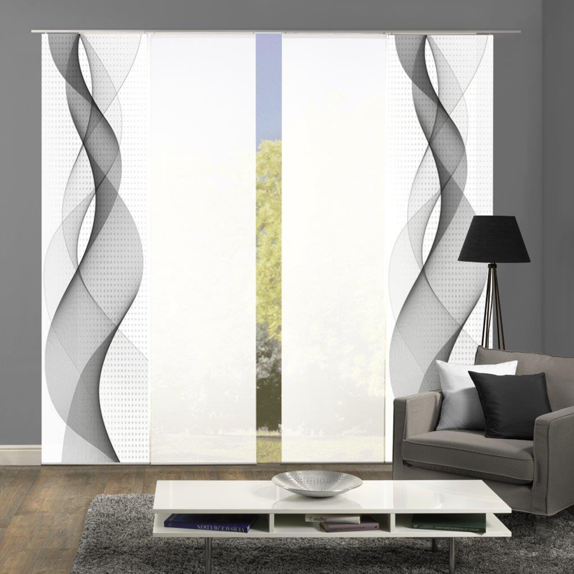 4-teiliges Schiebevorhang-Set OPALIA - grau - je 60x245 cm