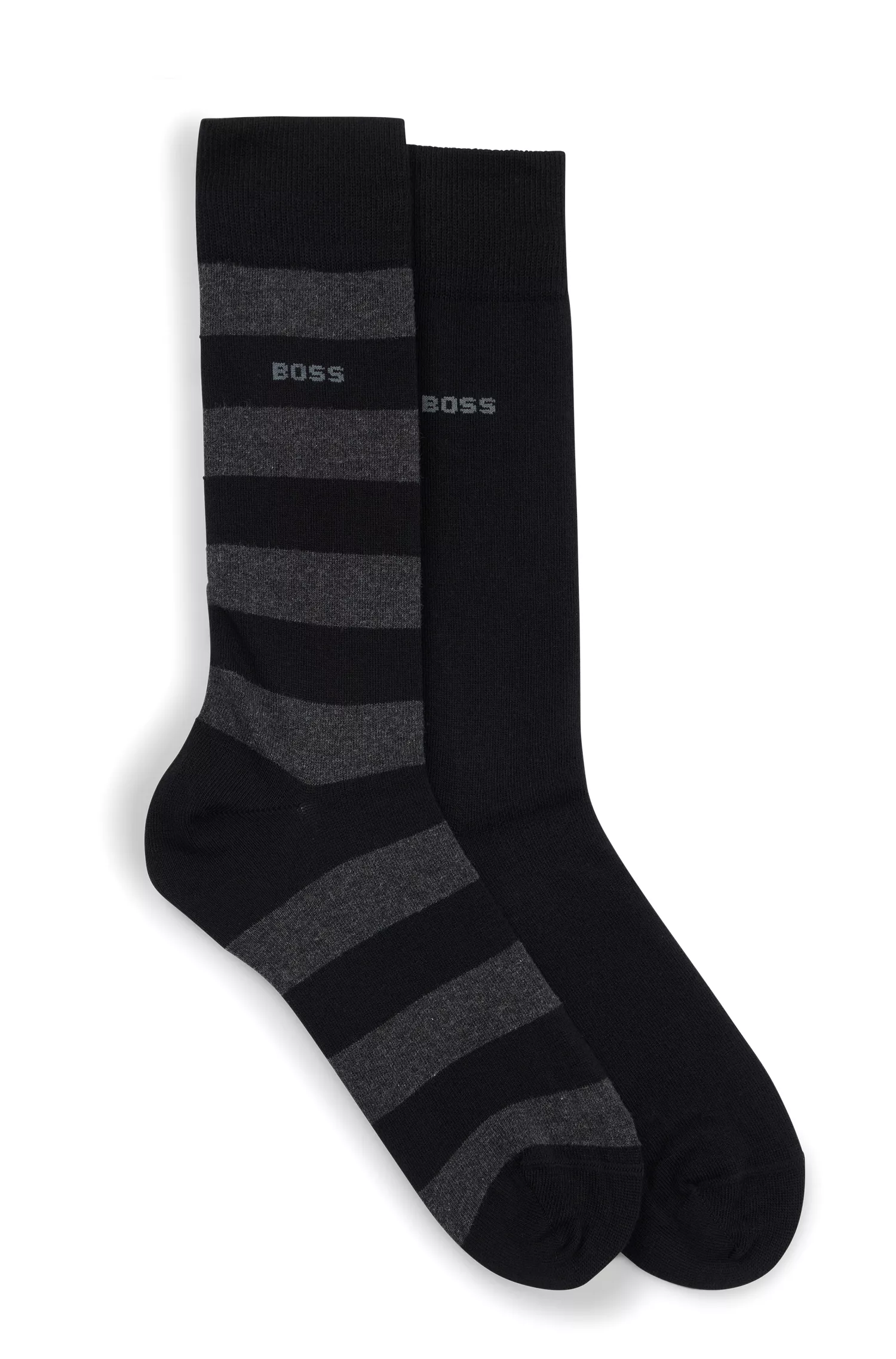 BOSS Black - Pacote com dois pares de meias de comprimento normal em mistura de algodão.
