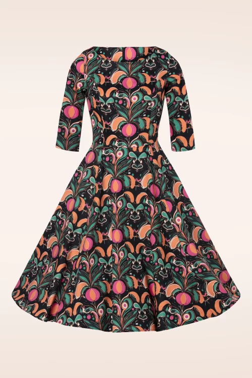 Topvintage Boutique Collection Adriana Kaleidoscope swing jurk in zwart en multi
