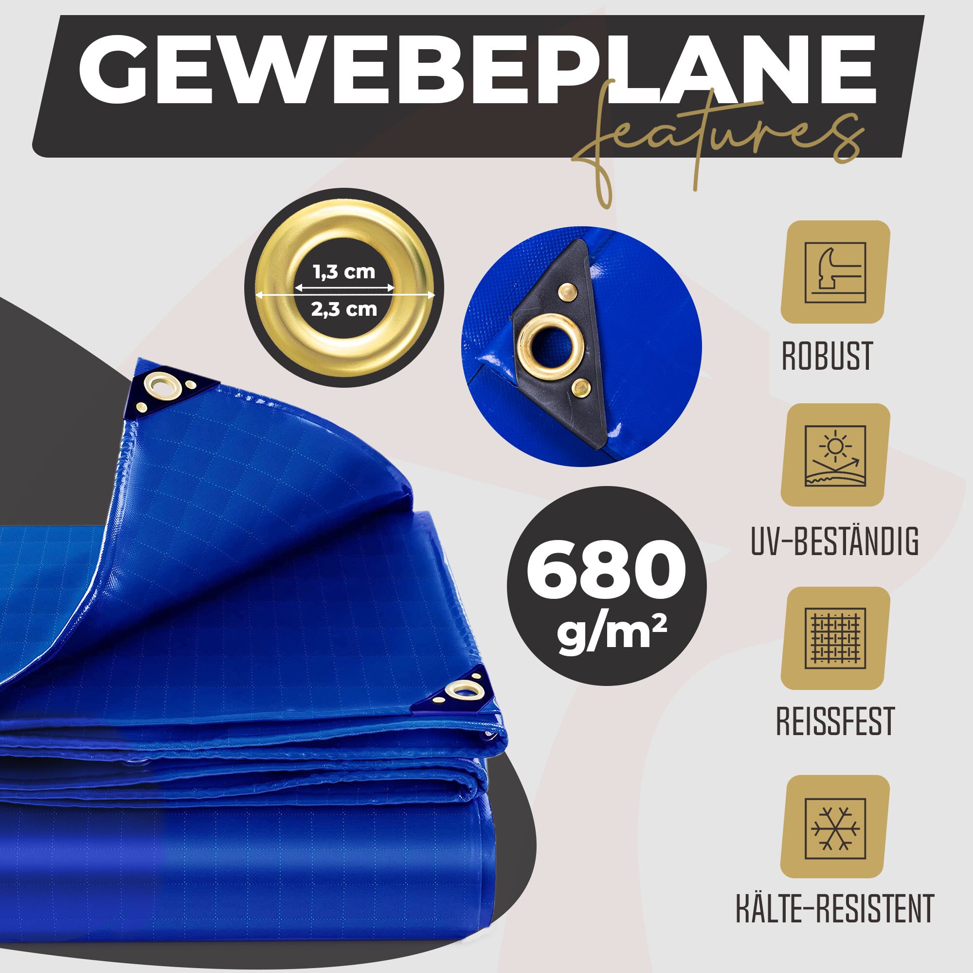 ROTFUCHS Premium Abdeckplane mit Ösen 300 x 400 cm, 12m² - 700 g/m² PVC RipStop-Gewebe Reißfest & Wasserdicht | Universell für Pool, LKW, Holz Gartenmöbel | Abdeckung, Gewebeplane | Blau 300 x 400 cm