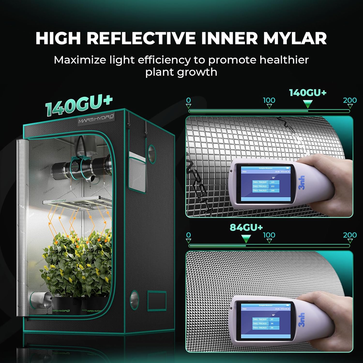 MARS HYDRO Growzelt 120x60x150cm,Indoor Grow Tent Reflektierende Mylar Zuchtzelte Hydrokultur,abnehmbaren Boden Tablett,für Pflanzen wachsen Raum