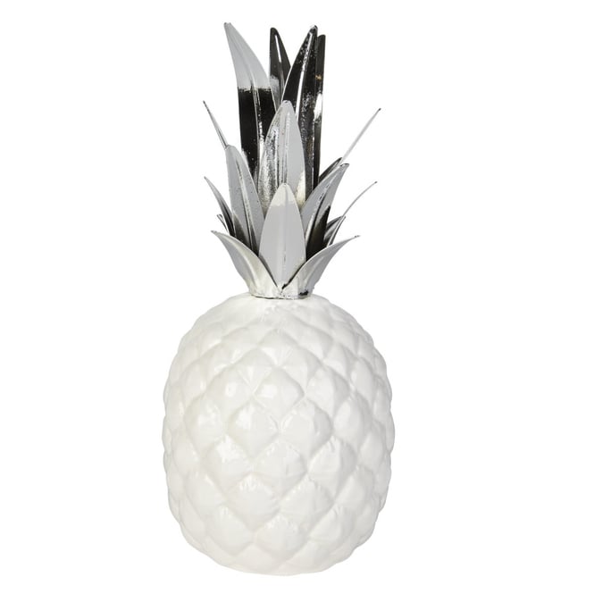 Ananas - aus Keramik - ca. 11,5 x 11,5 x 26 cm - weiß/silber