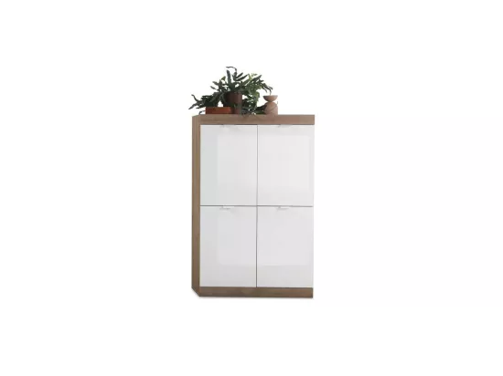 Vaisselier 4 portes Blanc laqué brillant/Chêne naturel - SPEZIA