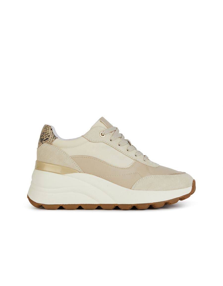 Baskets cuir tissu beige