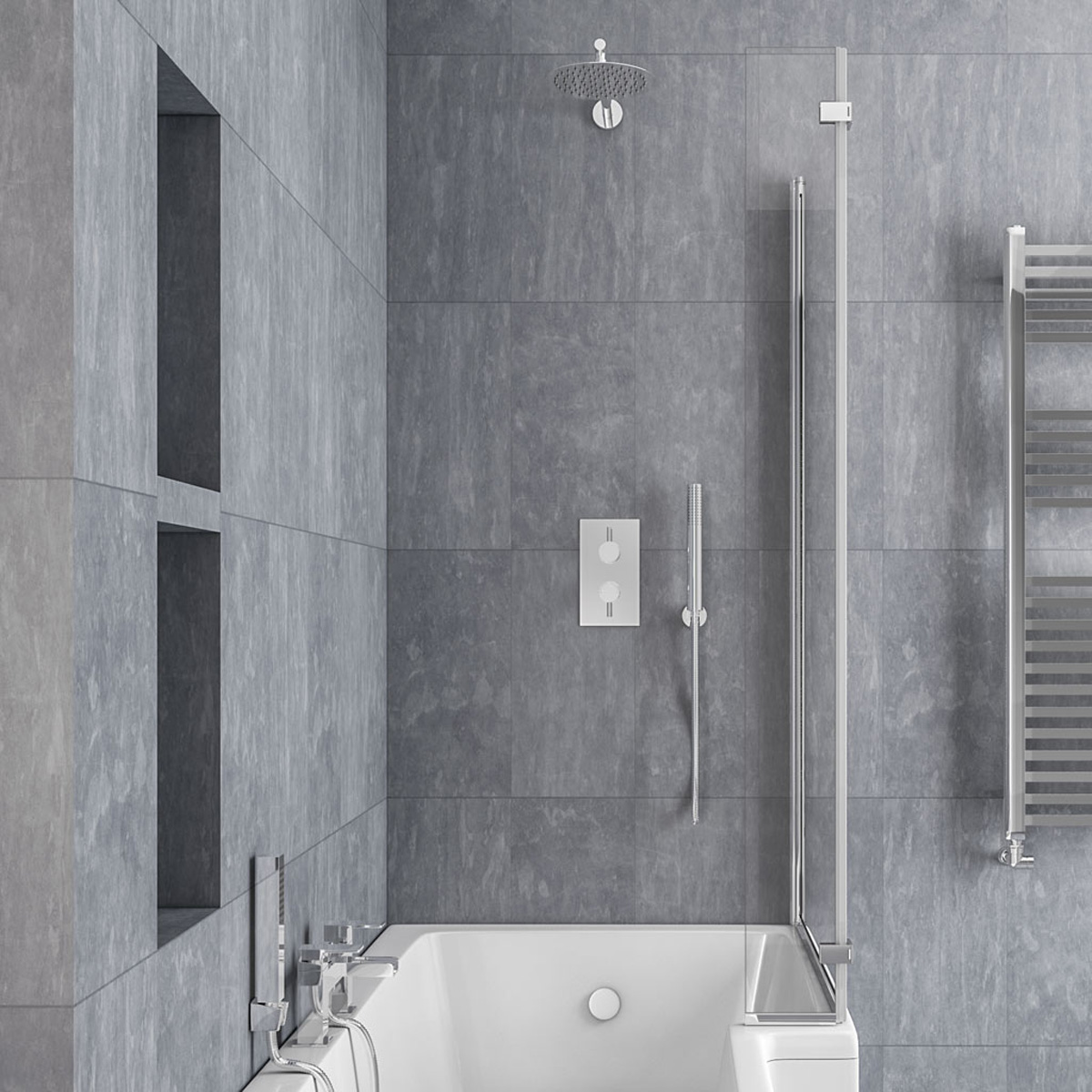 Eastbrook L-Shape badwand 85x140cm rechts chroom