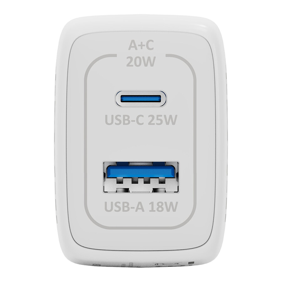 INOVU Chargeur Secteur 25W 2 en 1 (USB-A + 1 x USB-C) Power Delivery