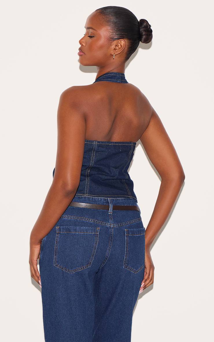 Bleu Indigo Gilet En Jean À Encolure Américaine