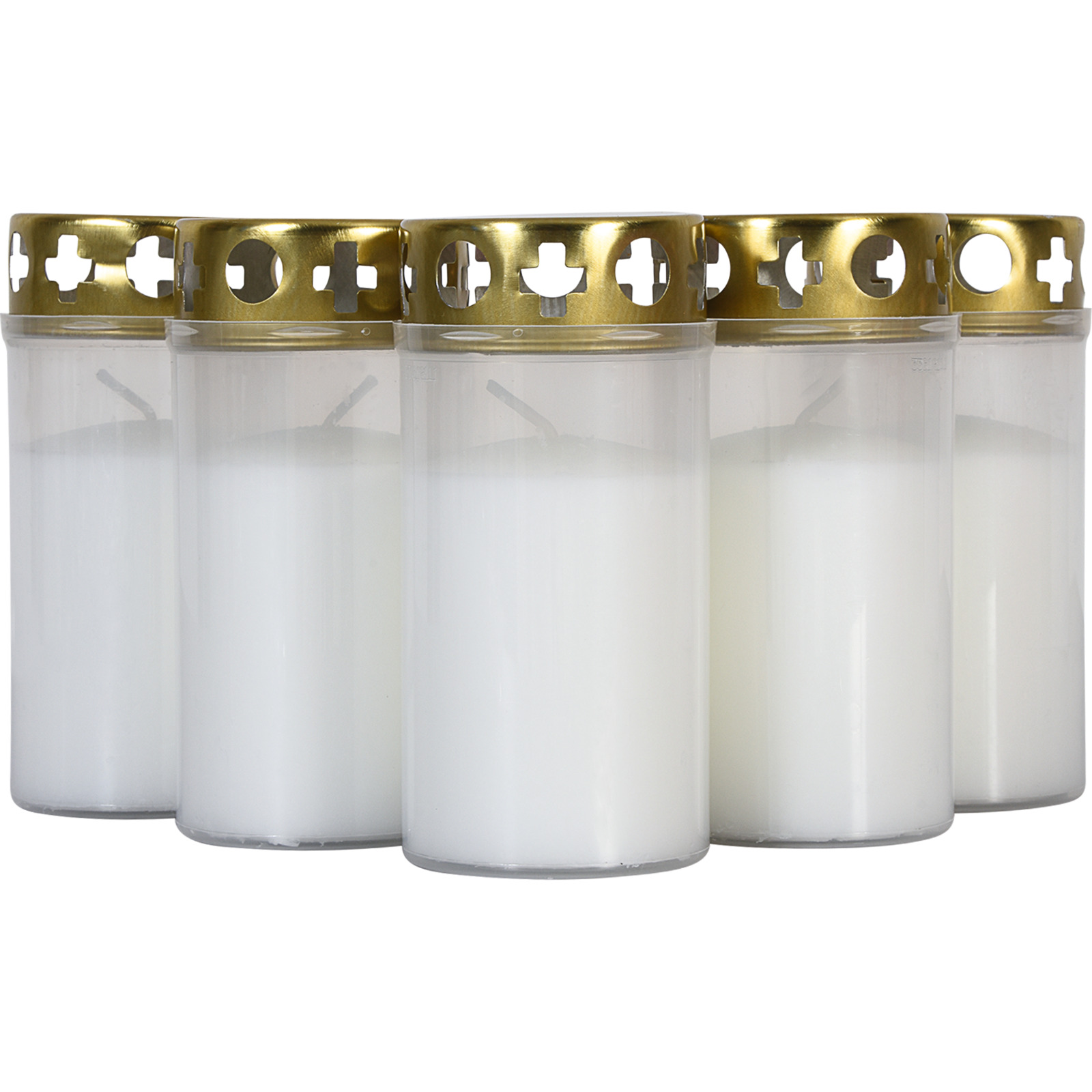 Grablichter 5er-Pack Dauerbrenner mit Golddeckel weiss