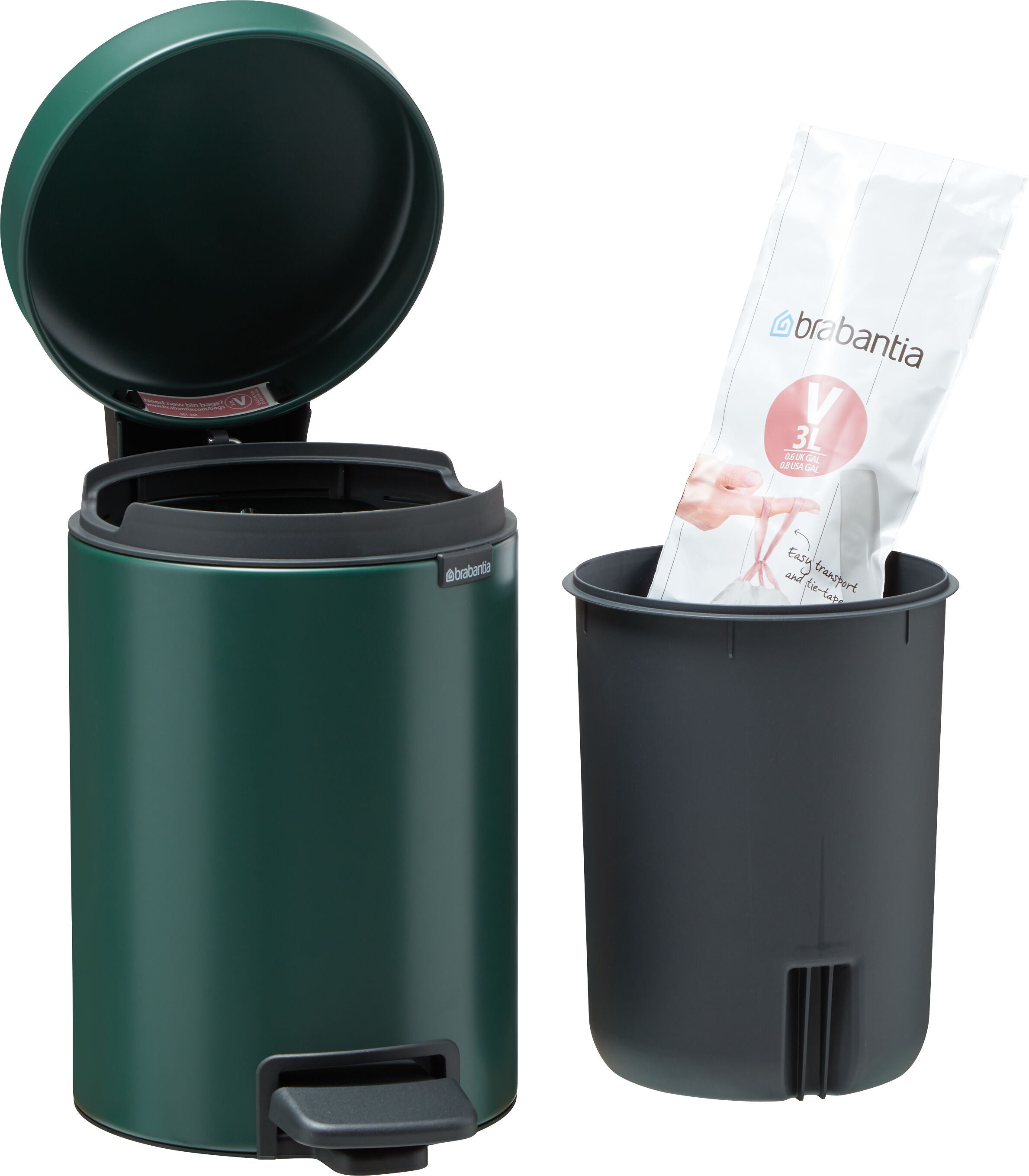 brabantia NAIKE Treteimer - Dunkelgruen / B: 17.0 cm x T: 23.0 cm x H: 26.4 cm