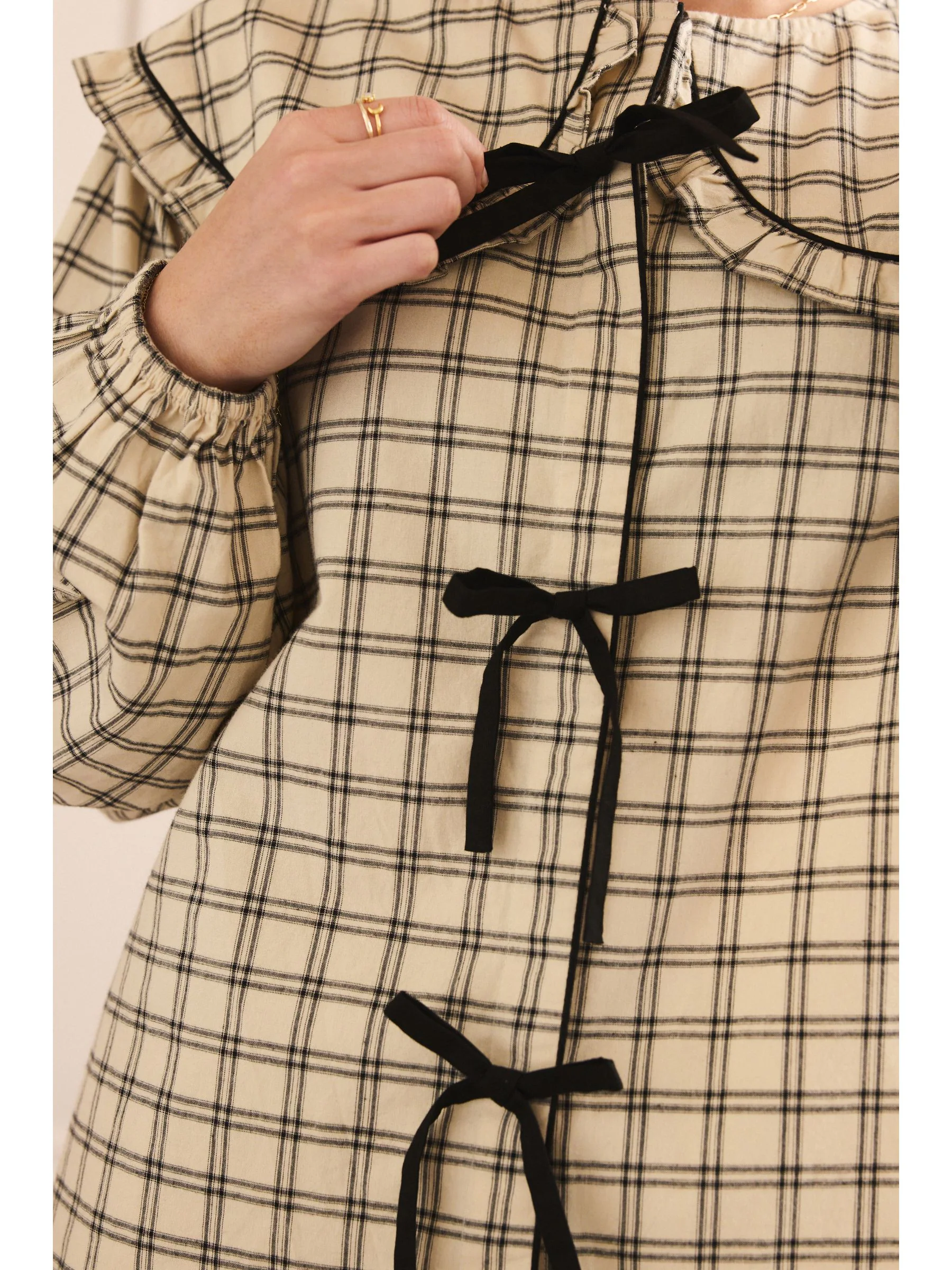 Zwart/wit - Geruite pyjama met knopen
