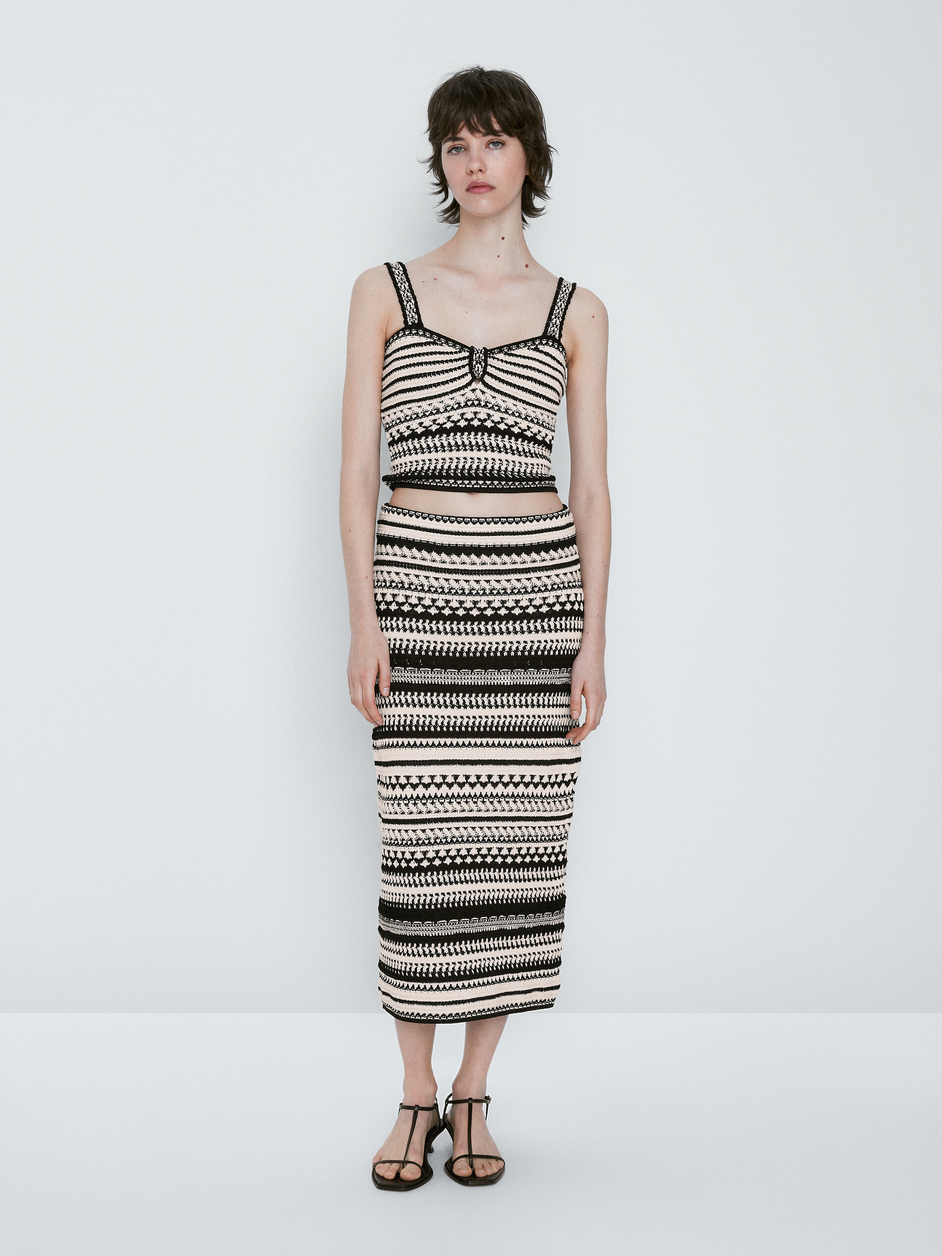 Saia midi em malha jacquard - RAW