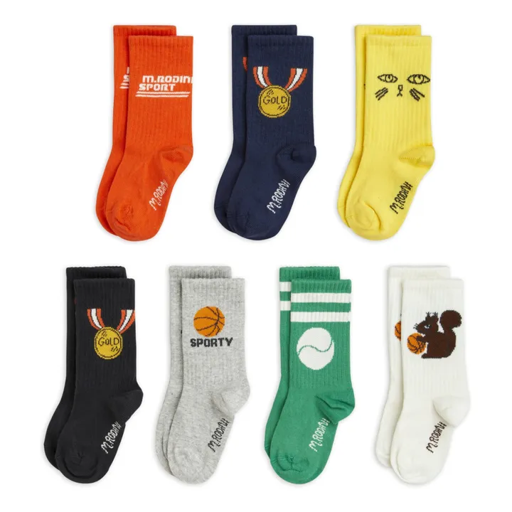 Mini Rodini Lot 7 Chaussettes Sporty Coton Bio | Rouge