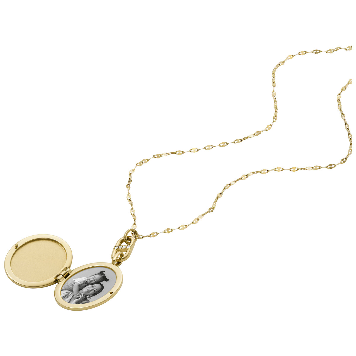 Collier FOSSIL acier inoxydable doré porte photo 45 cm