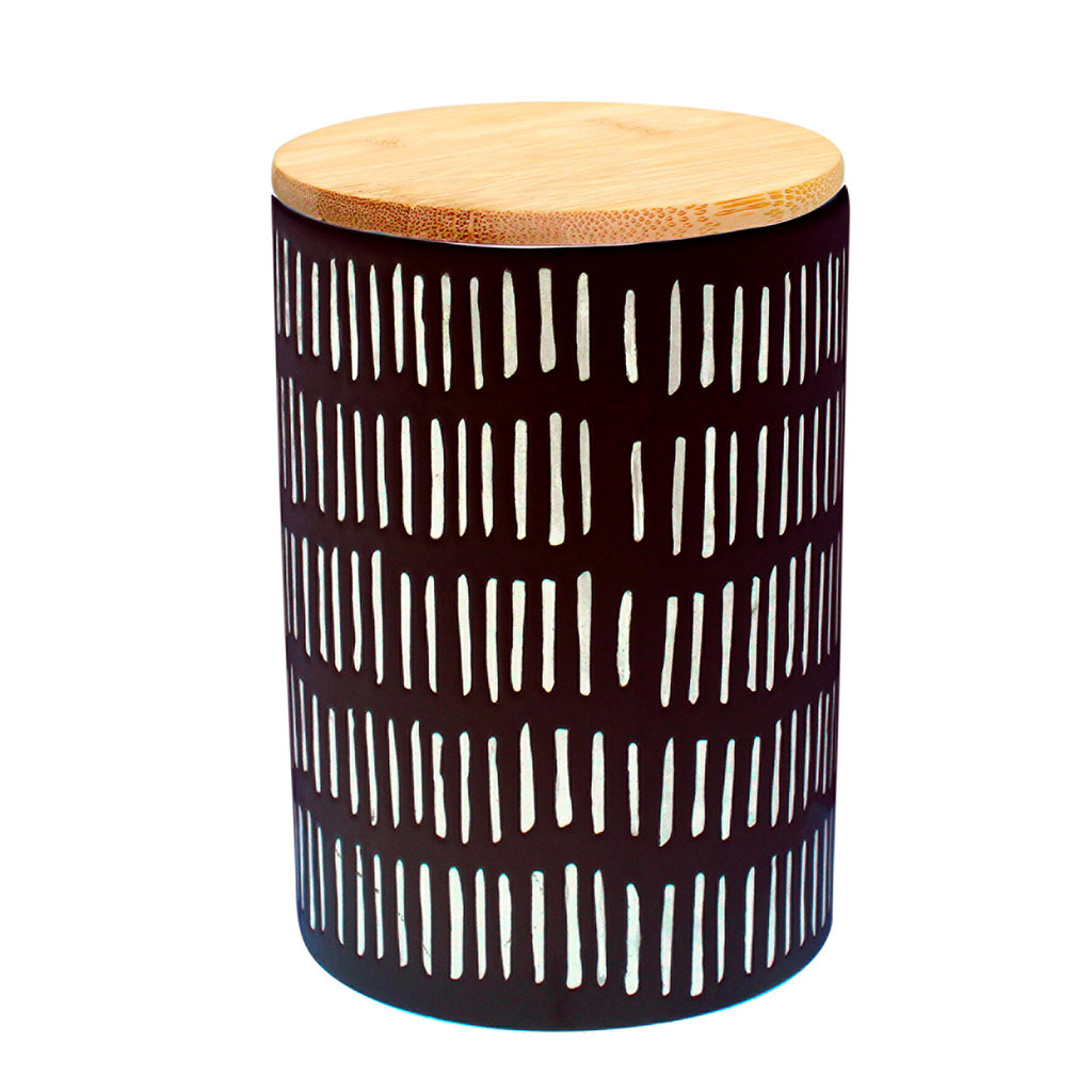 Pot ethnique céramique et couvercle bambou noir D 11 x15.6cm