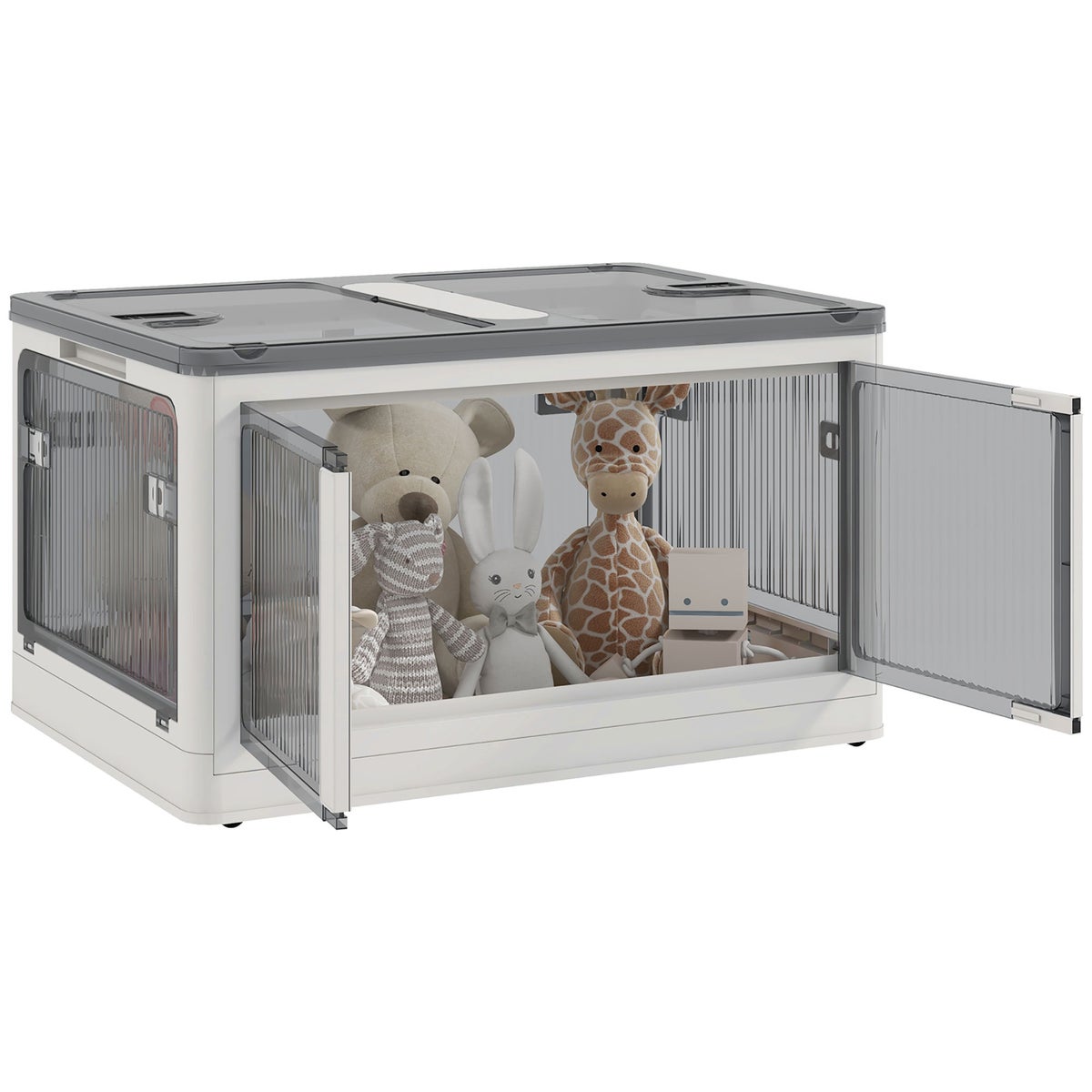 HOMCOM Opbergbox met wielen, opvouwbaar, 5-zijdig toegankelijk, 60L x 42B x 34H cm, kunststof, wit