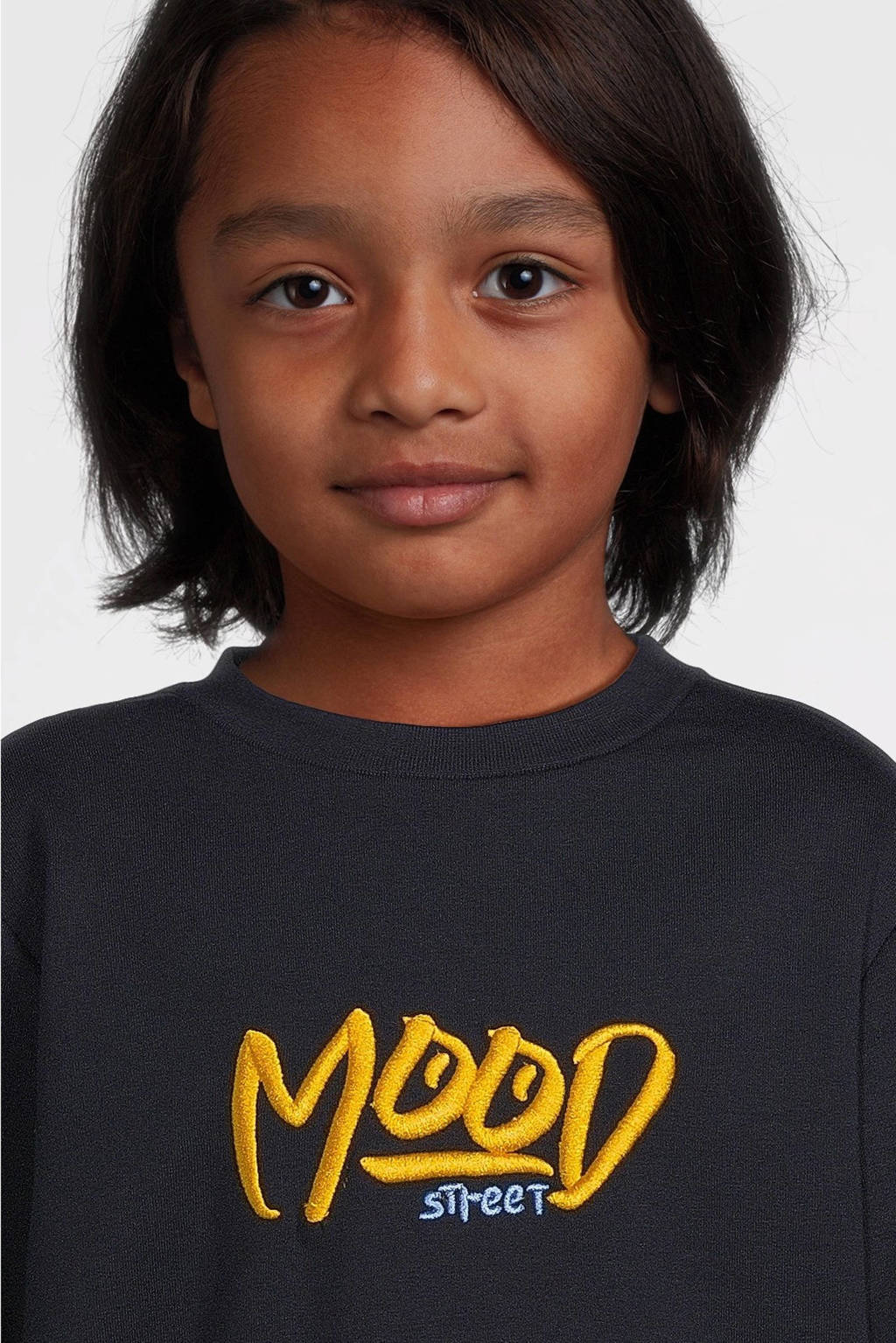 Moodstreet gebreide sweater Sev met printopdruk donkerblauw