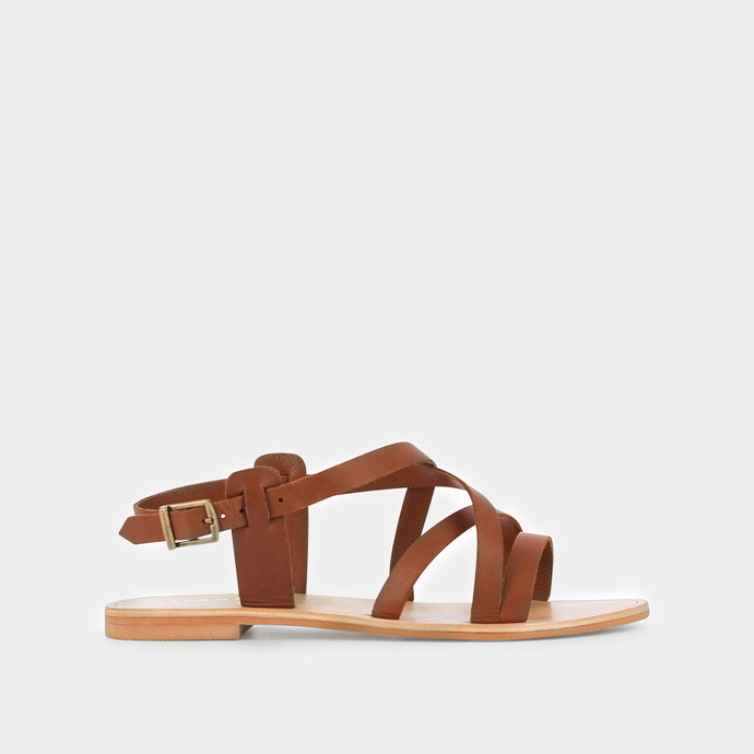 Sandales à brides croisées  en cuir cognac