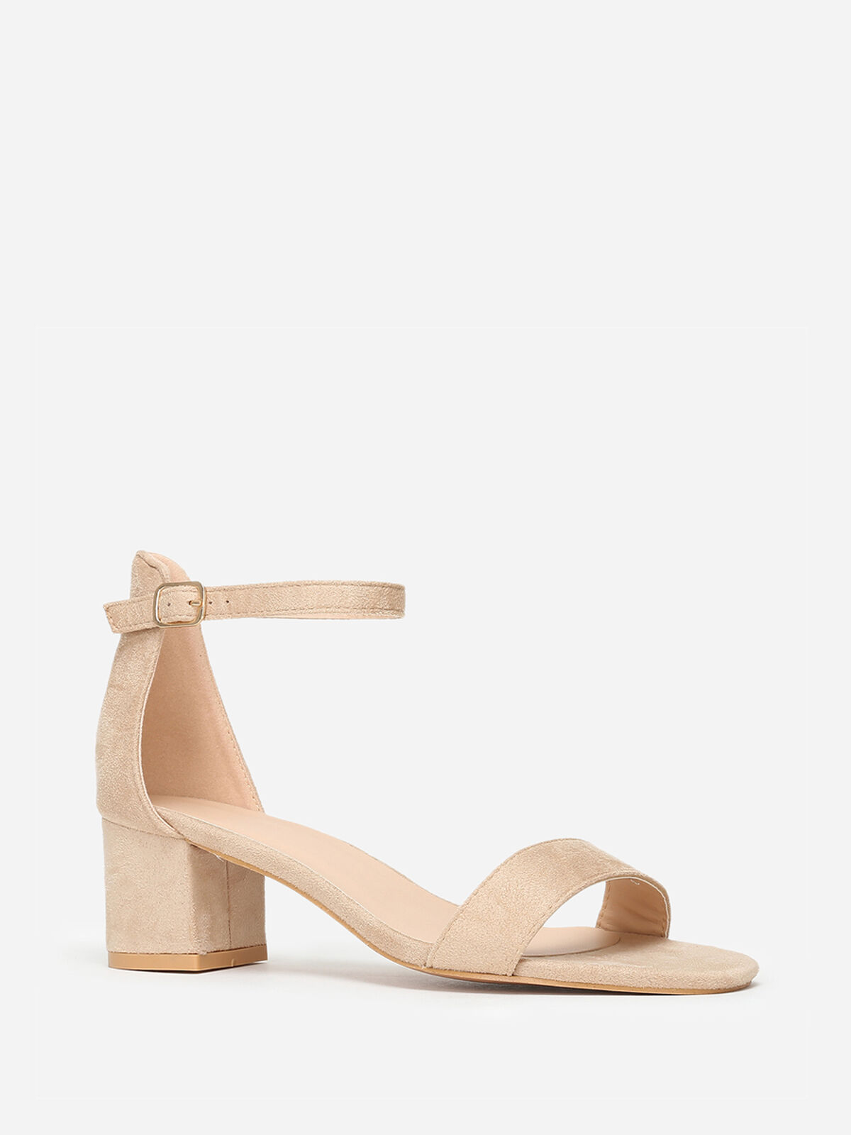 Sandales en suédine à petit talon- Beige