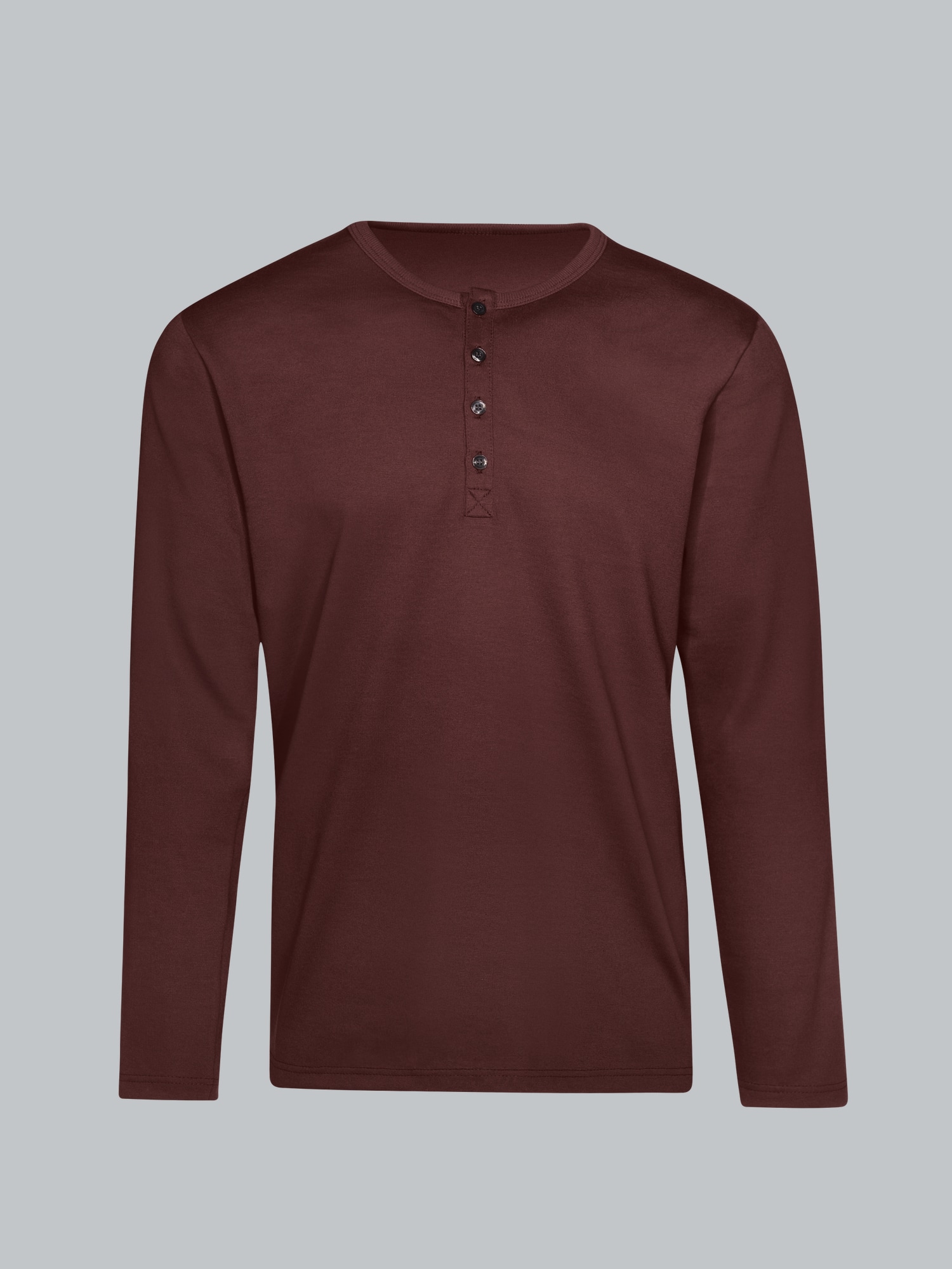 Langarmshirt mit Knopfleiste Kastanie