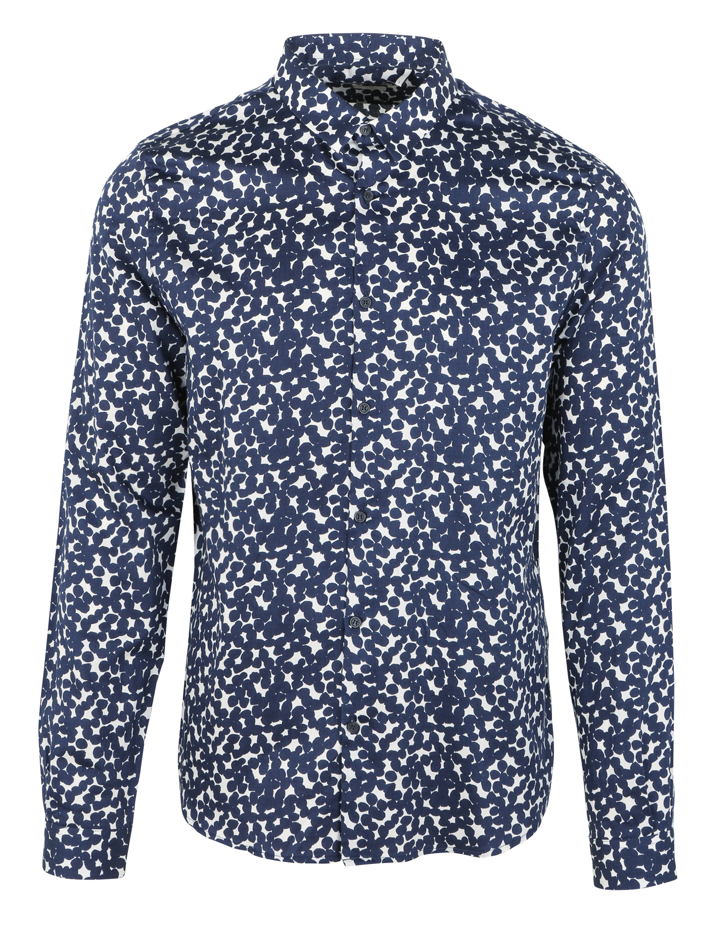 Chemise slim-fit col classique en coton imprimée | Bleu