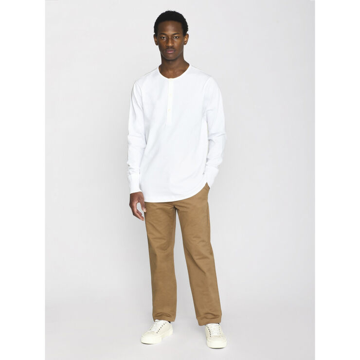 Knowledge Cotton Apparel BO long sleeve henley - GOTS/Vegan Hvid