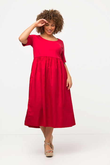 Midikleid, Rippjersey, A-Linie, Rundhals, Halbarm
