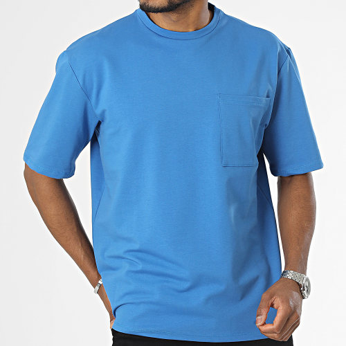 Tee Shirt Oversize Large A Poche Poitrine Bleu