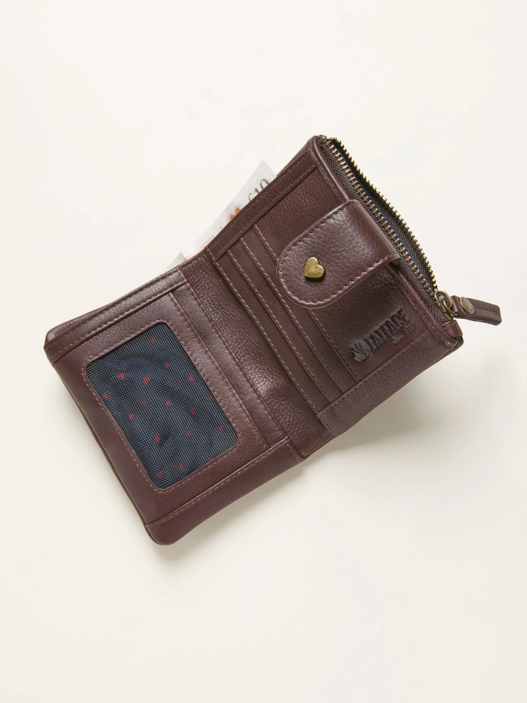 Chocoladebruin - FatFace leren Portemonnee met Hartdetail